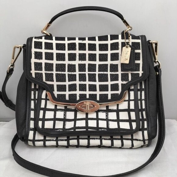 Euc Rare Coach Black & White Checkered Shoulder Bag Handbag - Picture 1 of 17